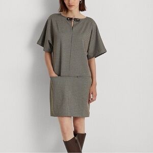 Lauren Ralph Lauren Buckle Keyhole Houndstooth Shift Dress